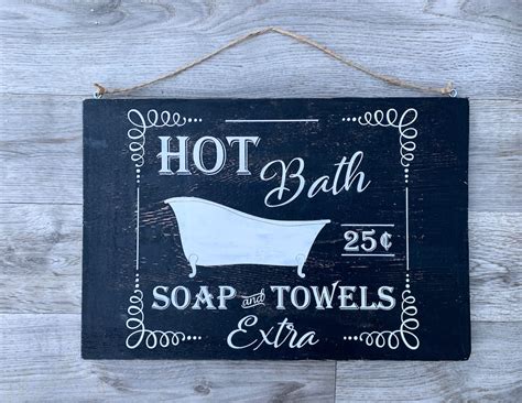 hot bath 25 cents sign vintage style wooden hanging bathroom etsy