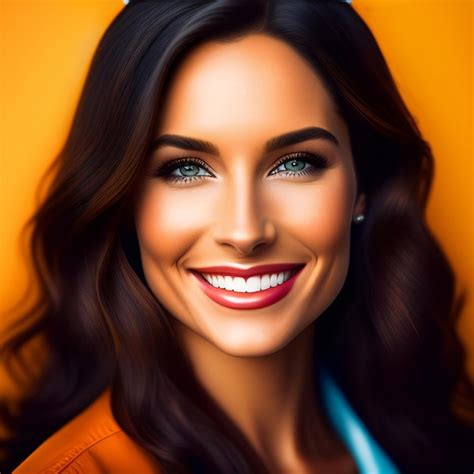 Premium Ai Image A Woman With Long Brown Hair And Blue Eyes Smiles At