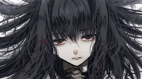 Download 2400x1350 Anime Girl Gothic Close Up Depressed Black Hair