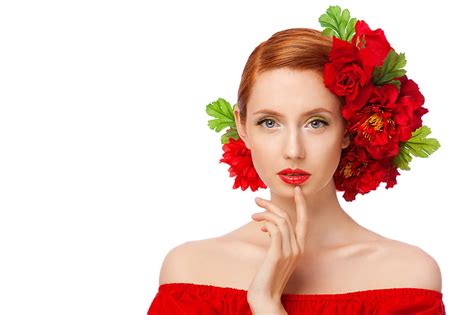 Hd Wallpaper Womens Red Off Shoulder Top Red Hair Roses Flowers