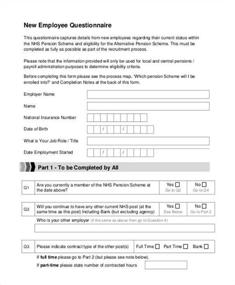New Employee Questionnaire Template
