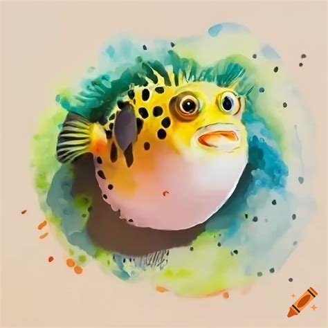 White Spotted Pufferfish Building His Nest In A Colorful Underwater