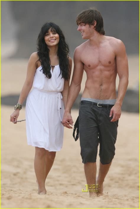Zac Efron And Vanessa Holding Hand On The Beach And Zac No Top Zac