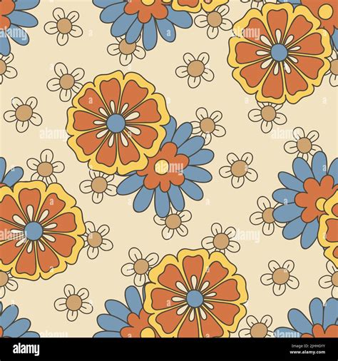 Colorful Large Scale Hand Drawn Floral Vector Seamless Pattern Retro