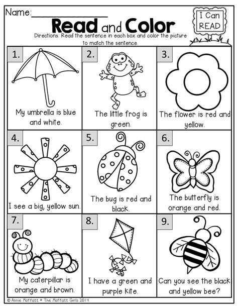 15 Read And Color Worksheets Kindergarten