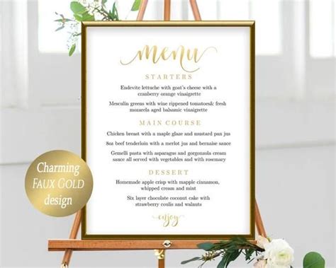 Wedding Menu Sign Printable Wedding Menu Board Dinner Menu Etsy