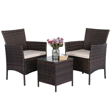 Yaheetech 3 Pieces Bistro Patio Set With Pe Rattan Wicker Chairs And