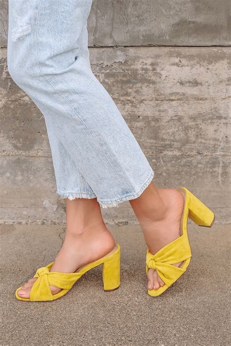 Yellow High Heel Sandals Faux Suede Sandals Knotted Sandals Lulus