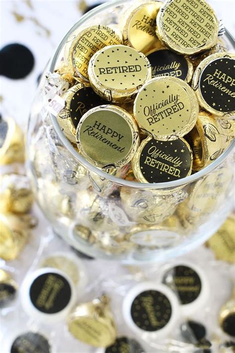 Black And Gold Retirement Party Favor Stickers On Shiny Foil 180