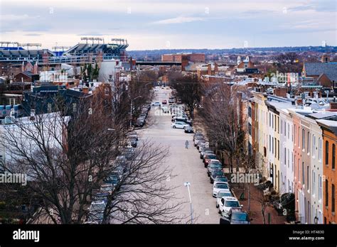 View Of Montgomery Street In Federal Hill Baltimore Maryland Stock