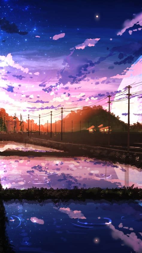 Download 1080x1920 Anime Landscape Scenic Moon Painting