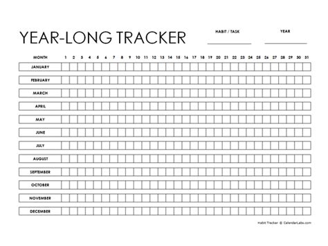 Printable Year Long Habit Tracker Free Printable Templates