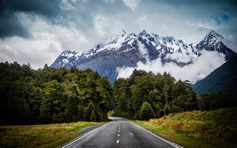 Road Landscape Mountains Clouds Forest New Zealand Wallpapers Hd