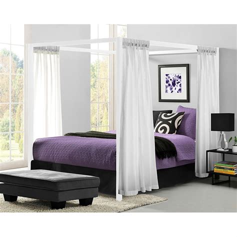 The size of your mattress or curtains should base on the. Queen size Sturdy Metal Canopy Bed Frame in White Finish