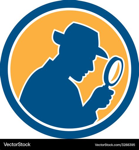 Detective Holding Magnifying Glass Circle Retro Vector Image