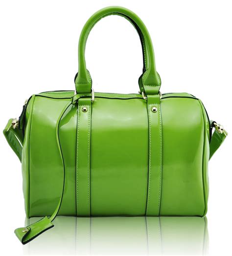 Wholesale Green Patent Barrel Handbag