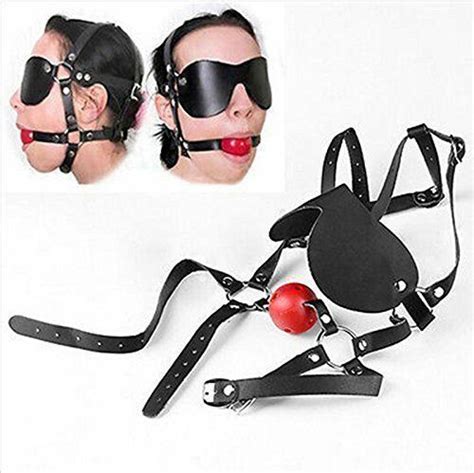 Pu Leather Eye Hood Head Mask Blindfold Harness Mouth Gag Bondage Unisex Bdsm Ebay