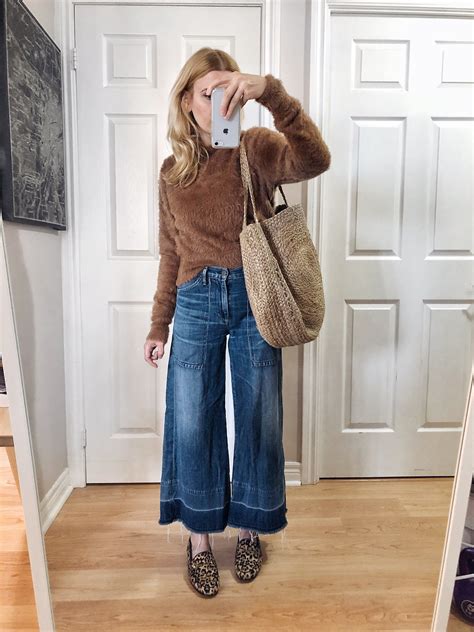what i wore this week cropped jeans outfit fashion wide leg jeans winter