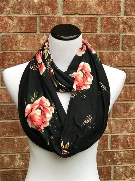 Black Floral Scarf Pink Roses Peony Scarf Infinity Scarf Etsy Artofit