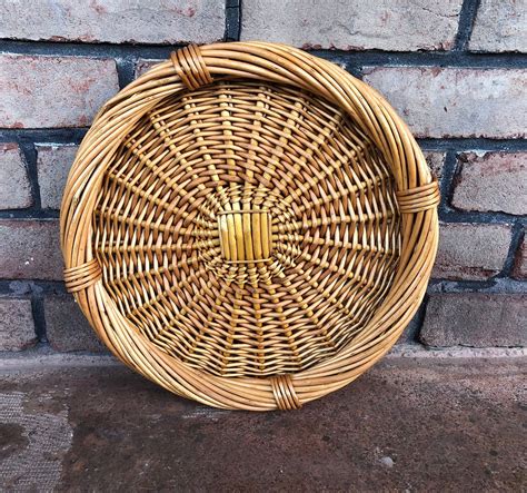 Handwoven basket wall art set of 3 natural and black woven disc 6 plates african round baskets bamboo 4 image 2 jasper rattan decorative decorist the decor trend 3r studios seagrass. Vintage Wicker Round Tray, Round Tray with Sides, Display ...