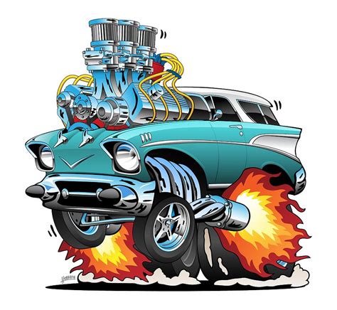 Classic Fifties Hot Rod Muscle Car Cartoon Drawing By Jeff Hobrath Pixels