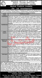 Cardiologist Anesthesiologist Jobs 2020 At Peshawar Institute Of