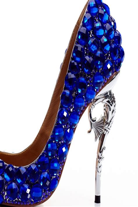Wedding Pumps Women High Heels Crystal Royal Blue Shoes Metal Heels
