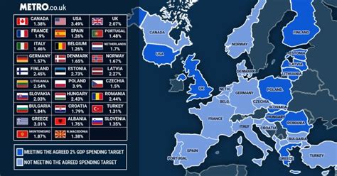 map shows which nato countries fail to reach 2 minimum spending budget world news metro news