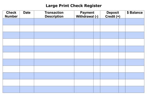 Free Printable Large Check Register Printable Templates