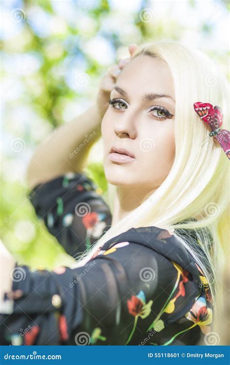 Closeup Portrait Of Sensual Caucasian Blond Woman Posing Outdoor Stock Image Image Of Happy