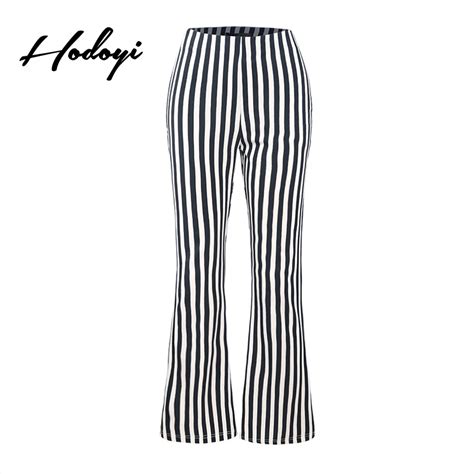 Hodoyi Casual Stripe High Elastic Waist Pants Hot Sale Brief Flare Sample Office Lady Full