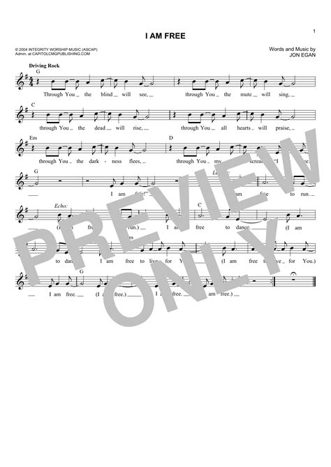 Jon Egan I Am Free Sheet Music Notes Download Printable Pdf Score