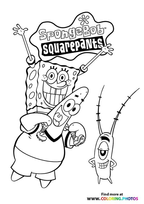 Spongebob Plankton And Patrick Have Fun Coloring Page To Print And My