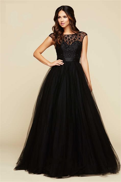 2016 Black Ball Gown Prom Dresses Tulle A Line Beading Rhinestone Sheer