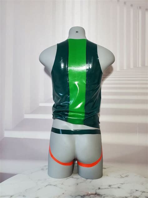 Latex Tank Top And Jockstrap Green Sexy Erotic Singlet T Shirt Etsy
