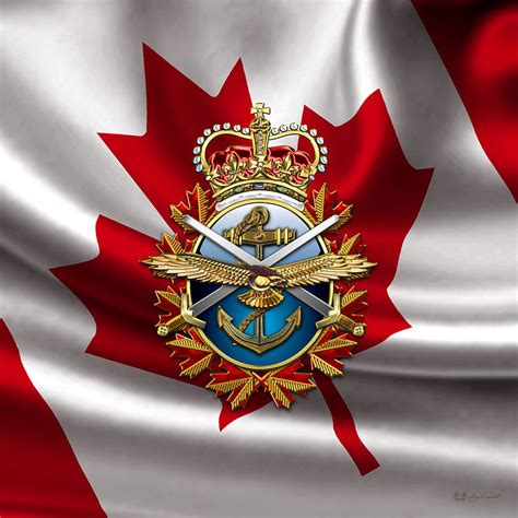 Canadian Forces Emblem Over Waving Flag Digital Art by Serge Averbukh