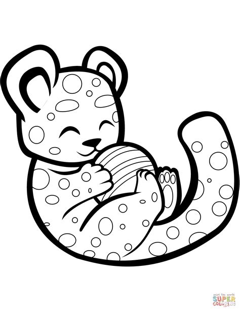 Cute Cheetah Playing With A Ball Coloring Page Free Printable