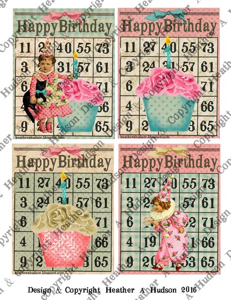 Heather A Hudson Vintage Inspired Happy Birthday Bingo Cards Digital