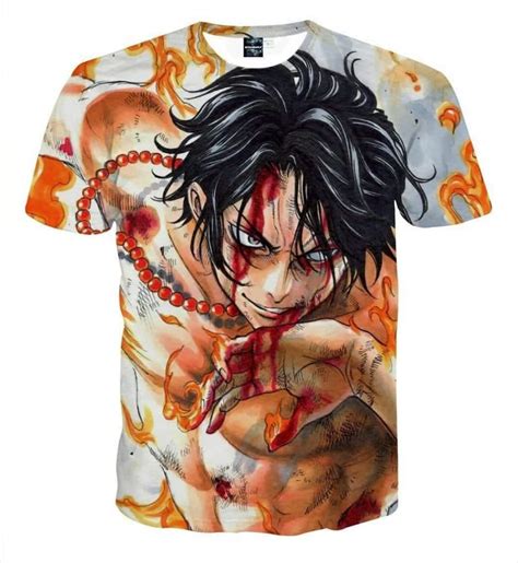 One Piece Fire Fist Ace Flame Blood Fighting Design T Shirt