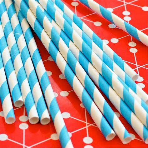 50 Blue Striped Paper Straws And Printable Flags By Heyyoyo 800 Via