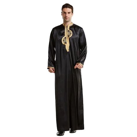 Arab Men S Long Thawb Thobe Silk Like Galabeya Jubbah Full Sleeves Islamic Dishdasha Kurta