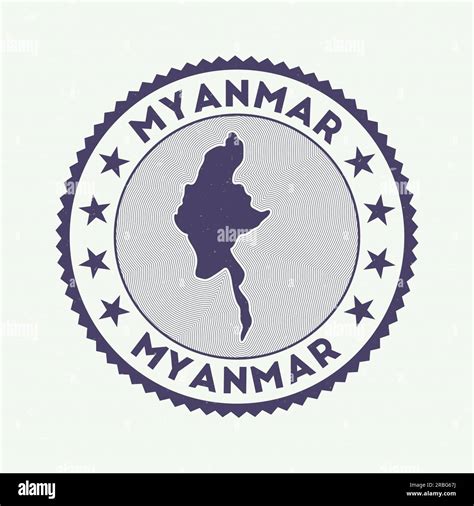 Myanmar Emblem Country Round Stamp With Shape Of Myanmar Isolines And