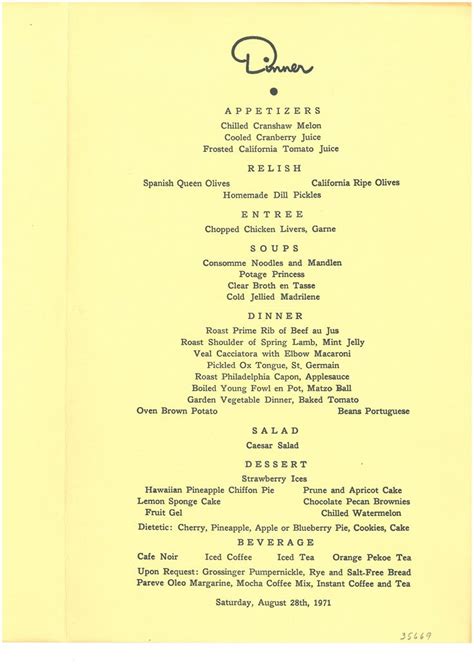 For a formal or elegant prime rib dinner look to appetizers such as goat cheese spread. Grossinger's dinner menu from 1971 | Beef au jus, Prime ...