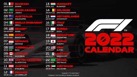 F1 Calendar 2022 Check Formula 1 Schedule Track Dates Driver
