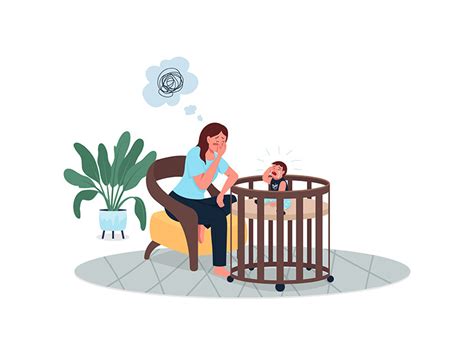 Depressed Mother With Crying Baby Flat Color Vector ~ Epicpxls