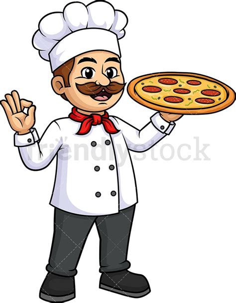 Male Chef Holding Pizza Cartoon Clipart Vector Friendlystock