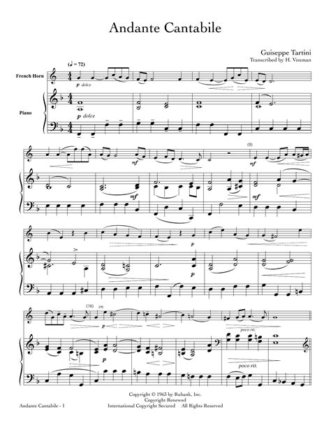 andante cantabile sheet music guiseppe tartini french horn and piano