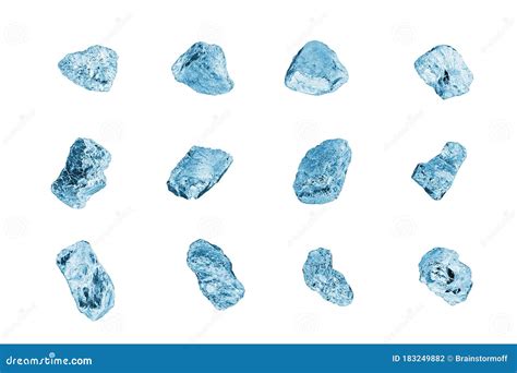 Blue Gem Stones White Background Isolated Closeup Crushed Ice Cubes