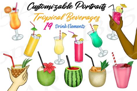 Custom Tropical Drinks Clipart Tropical Beverages Clipart Etsy