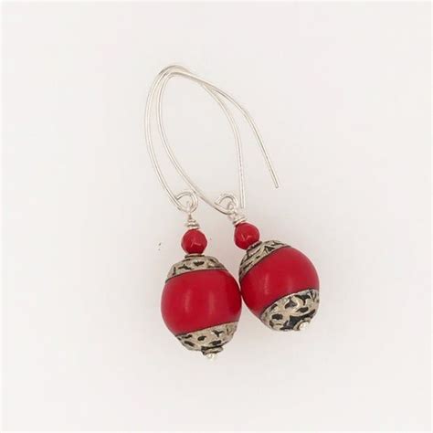 Red Coral Earrings Coral Beads Red Jewelry Jewelery Perler Solid